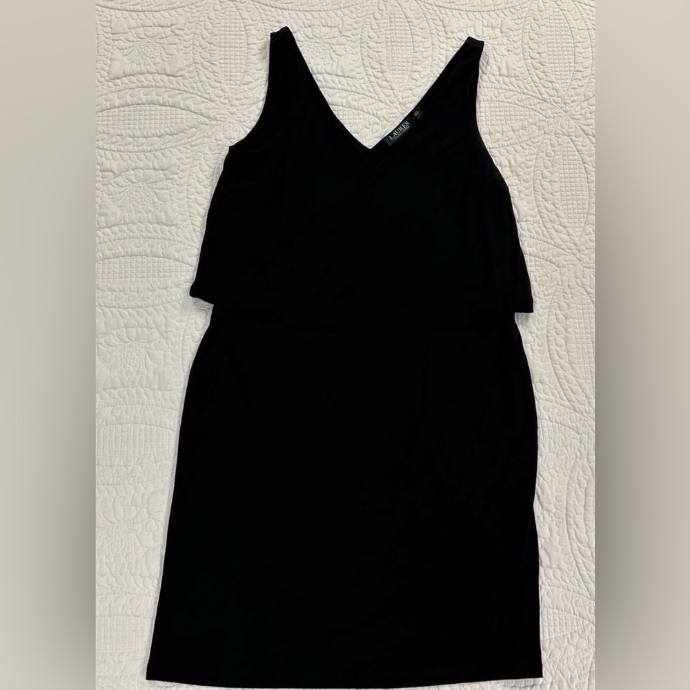 Ralph Lauren Black V-Neck Layered Midi Dress